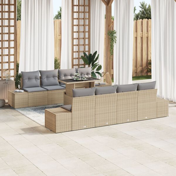 vidaXL Ensemble de canapé de jardin 7 pièces avec coussins en poly rotin beige