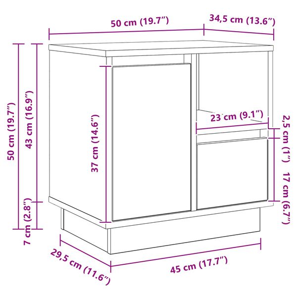 vidaXL Table de chevet avec LED Gris Sonoma 50x34,5x50 cm