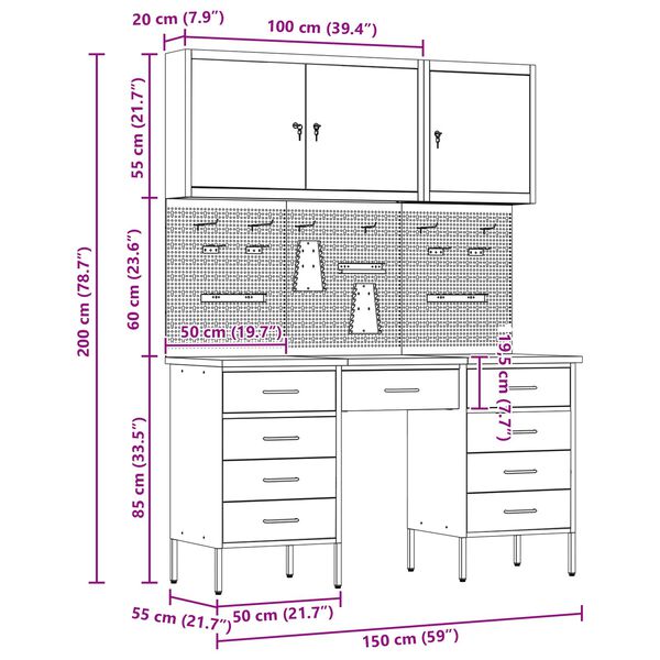 vidaXL Kit de Cabane de Rangement et de Panneau avec Crochets de 8 Pièces Noir MDF et Métal