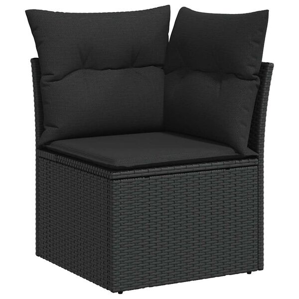 vidaXL Salon de jardin 10 pcs avec coussins noir résine tressée acacia