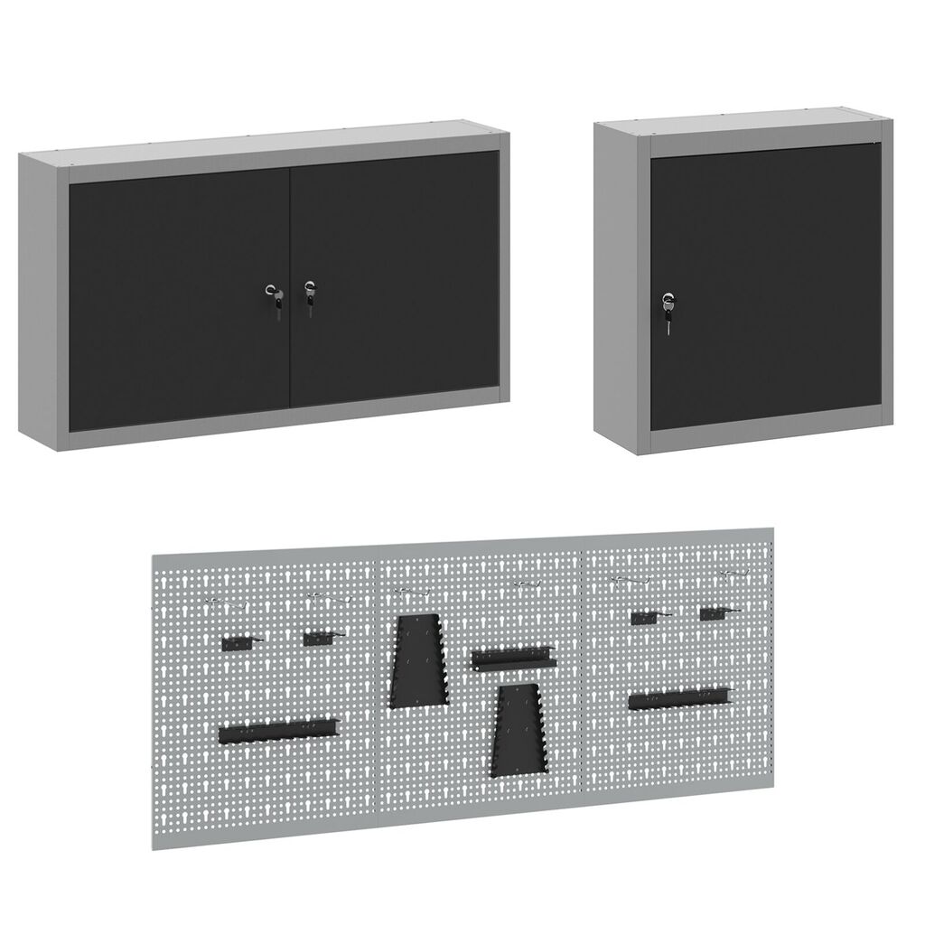 vidaXL Kit de Cabane de Rangement et de Panneau avec Crochets de 8 Pièces Noir MDF et Métal