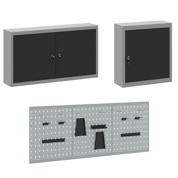 vidaXL Kit de Cabane de Rangement et de Panneau avec Crochets de 8 Pièces Noir MDF et Métal