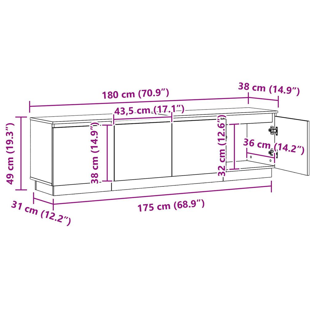 meuble TV vidaXL avec LED Chêne Sonoma 180x38x49 cm Bois d'ingénierie