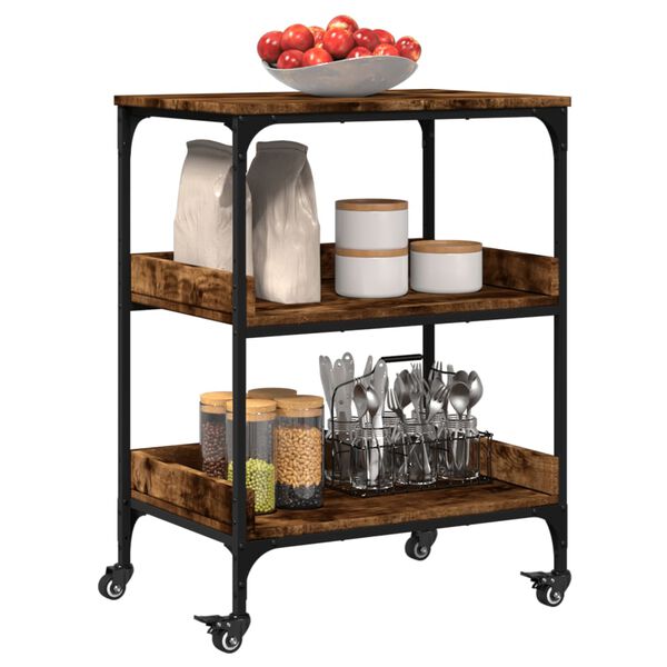 vidaXL Chariot de cuisine chêne fumé 60x41x80,5 cm bois d'ingénierie