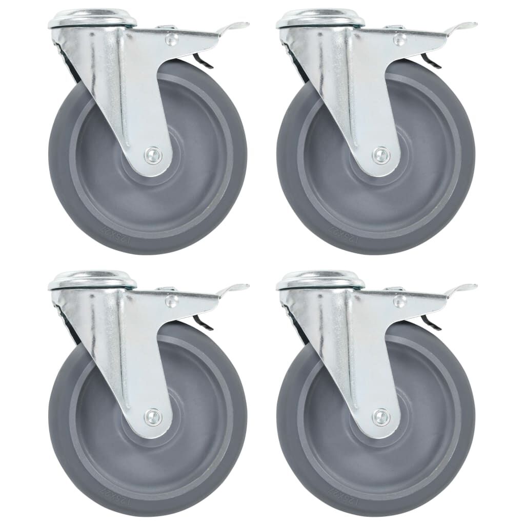 vidaXL 4pcs Roulettes pivotantes à trou de boulon à double frein 125mm