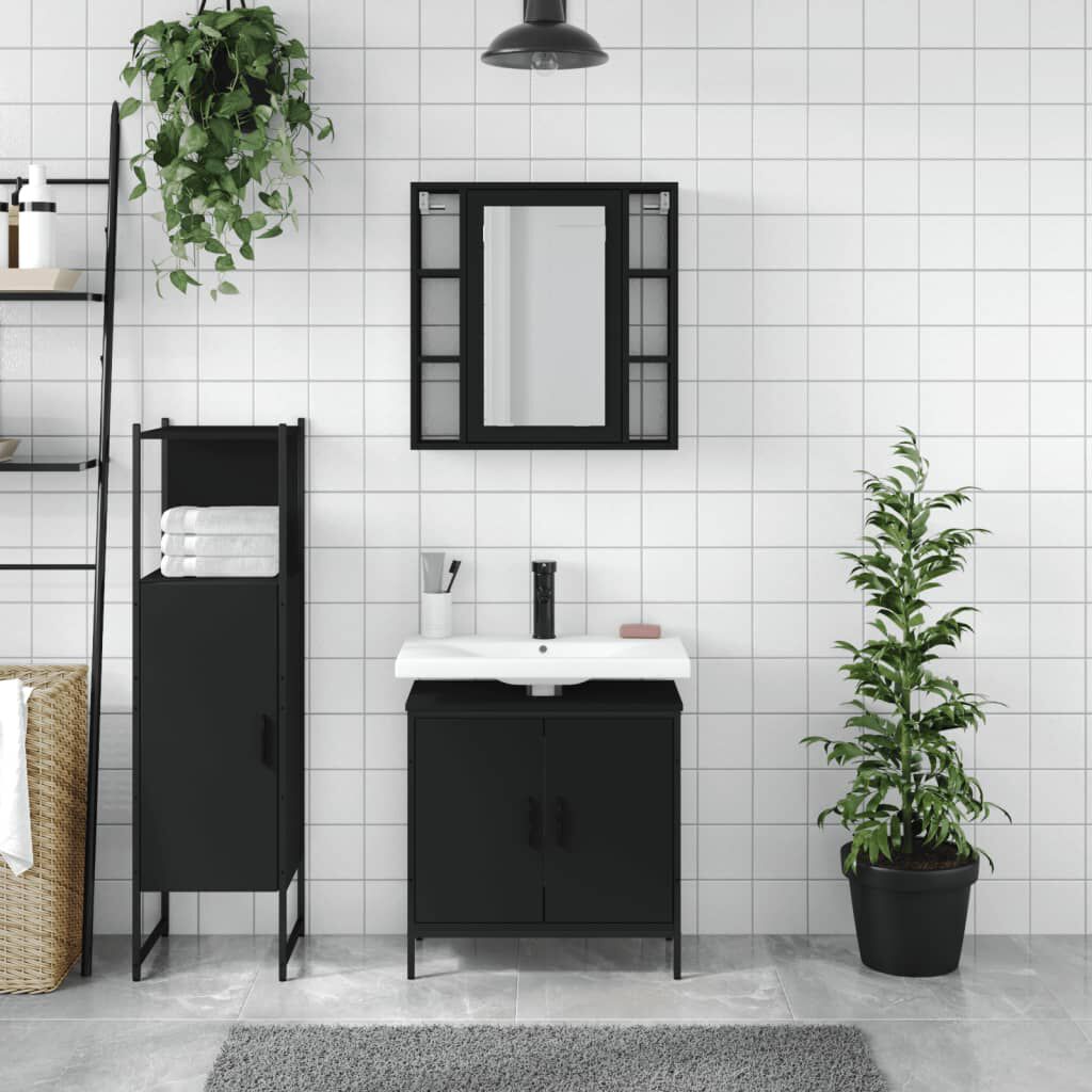 vidaXL Ensemble d'armoires salle de bain 3 pcs noir bois d'ingénierie