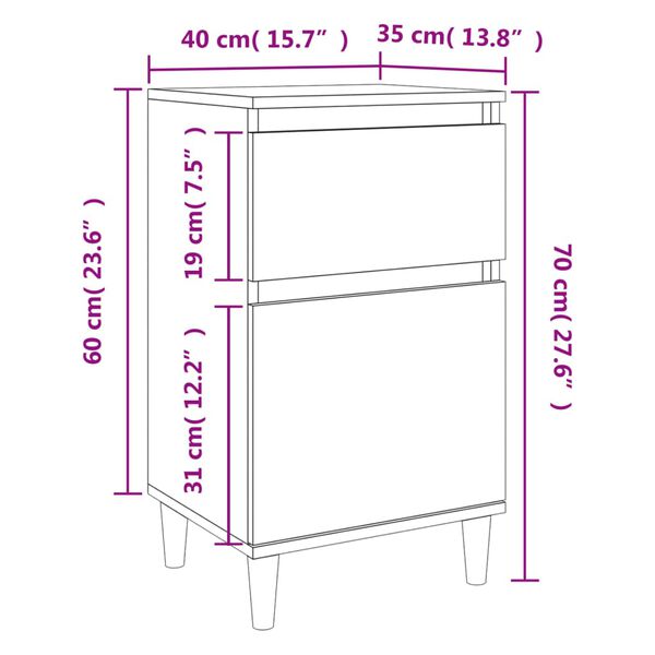 vidaXL Table de chevet chêne marron 40x35x70 cm