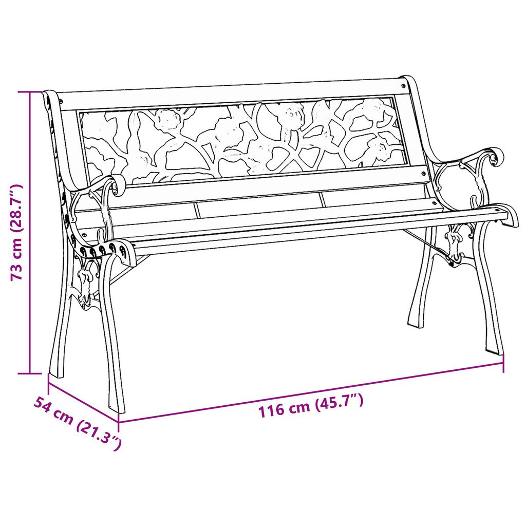 Banc de jardin vidaXL avec dossier à motif de roses 116 cm en bois