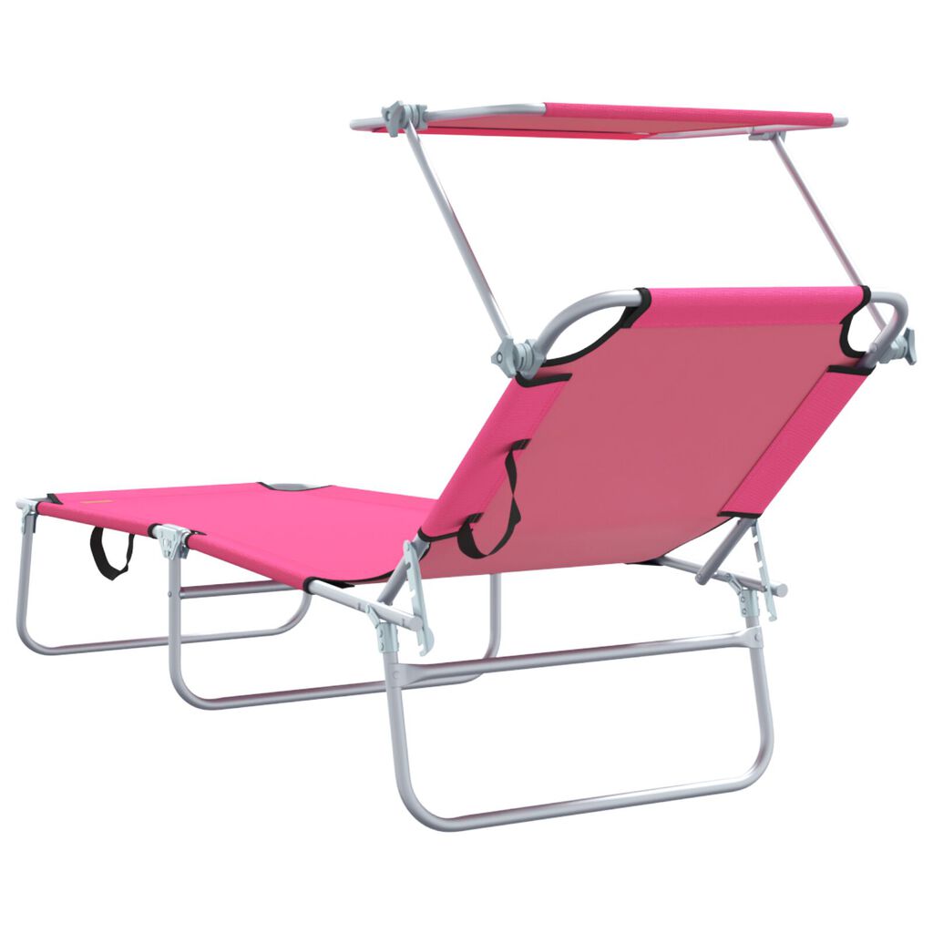 vidaXL Chaises Longues Pliantes 2 pcs avec Auvent Rose Tissu Oxford 600D