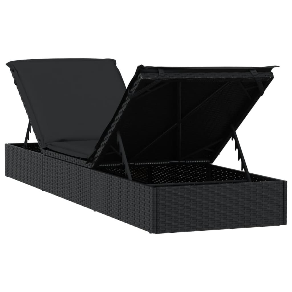 vidaXL Chaise longue 1 pc avec coussin noir 201x55x62cm résine tressée