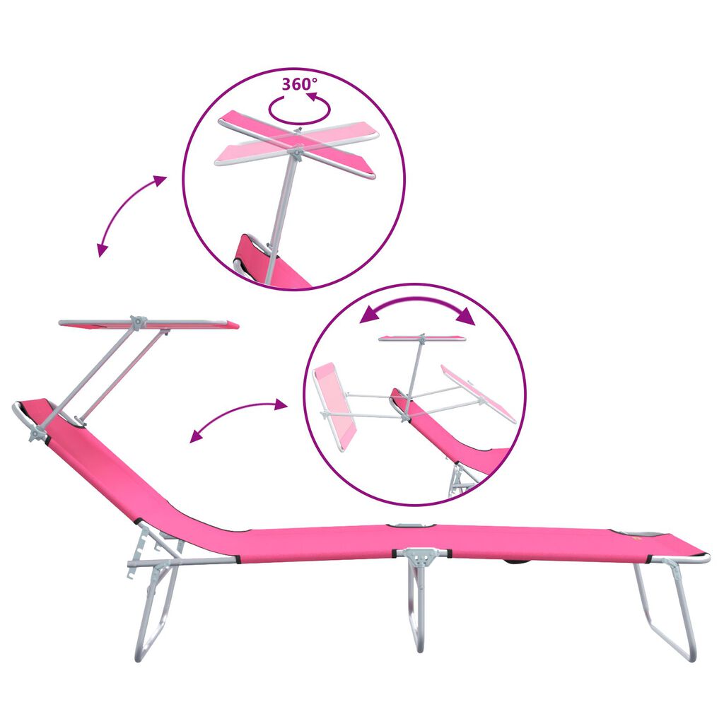 vidaXL Chaises Longues Pliantes 2 pcs avec Auvent Rose Tissu Oxford 600D