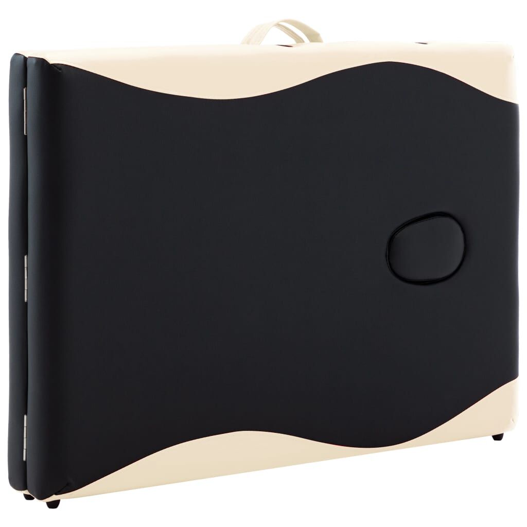 vidaXL Table de massage pliable 2 zones Bois Noir et beige